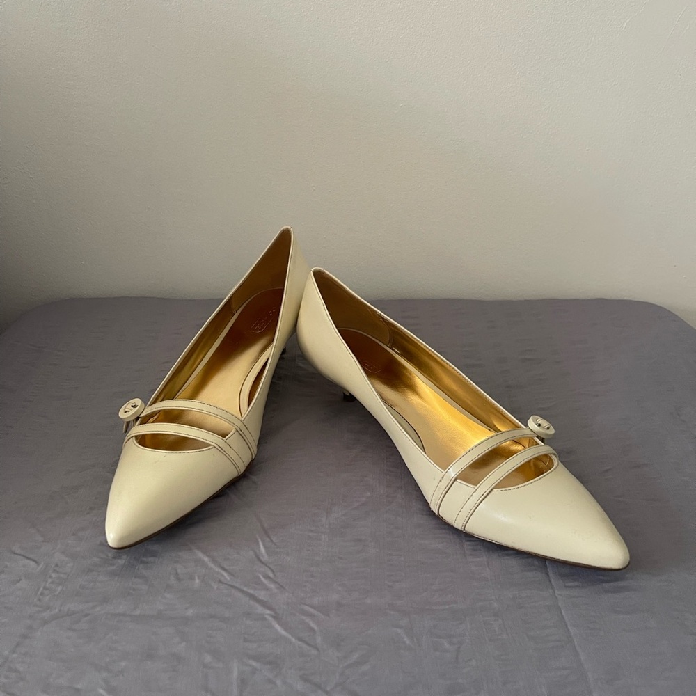 Coach Cream Natasya Pointed Kitten Heel Pumps